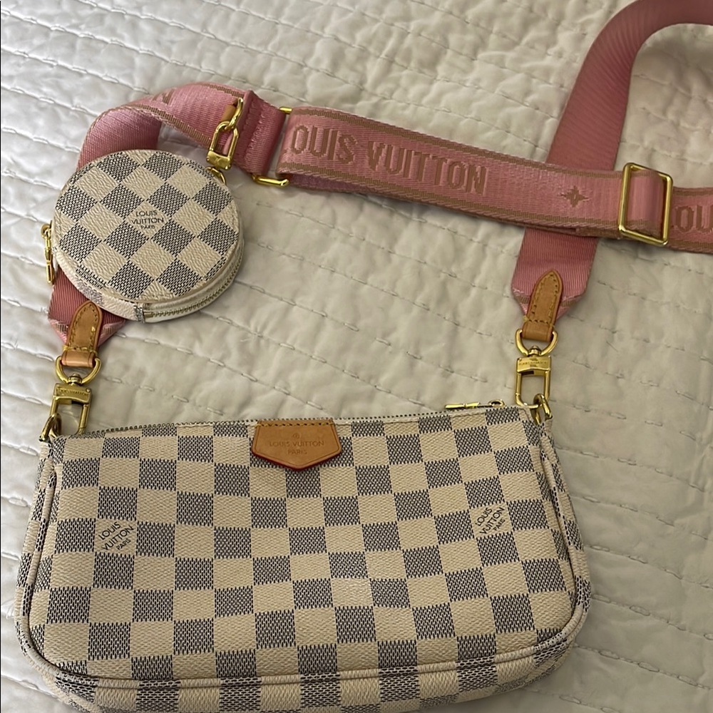 Fashion Checkered Crossbody Bag - Pink and Cream